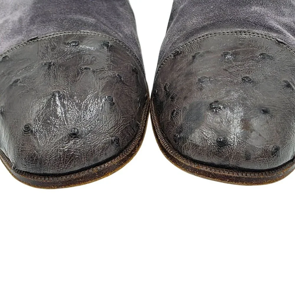 Vintage Mauri Exotic Ostrich and Suede Gray Dress Shoes Mens 8.5 Ankle Zip Boots - Picture 10 of 16